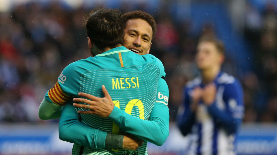Neymar dan Messi berhasil memperbesar keunggulan Barcelona atas Alaves